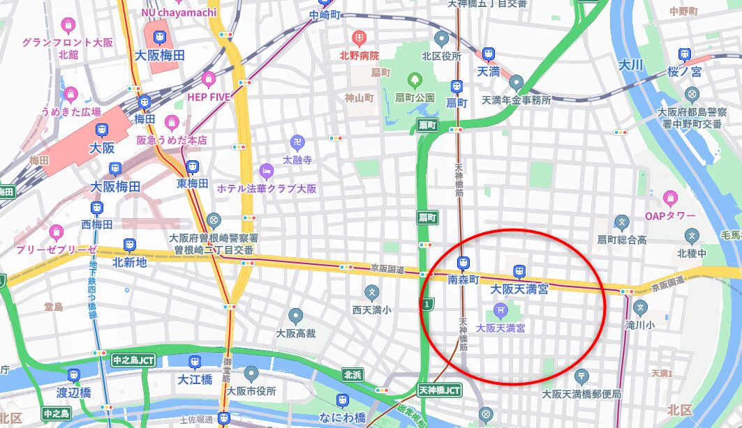 大阪マンション投資北区のおすすめ「大阪天満宮エリア」の詳細地図
