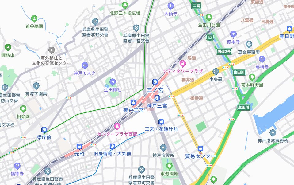 神戸市中央区の中心地の地図